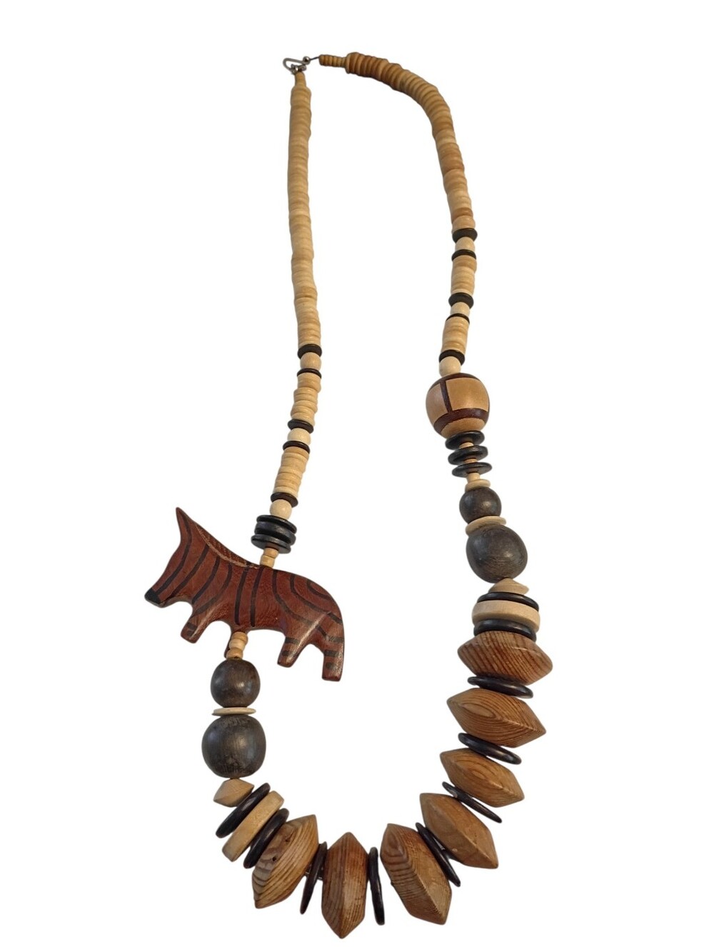 Handcrafted Vintage African Style Wooden Necklace 15"